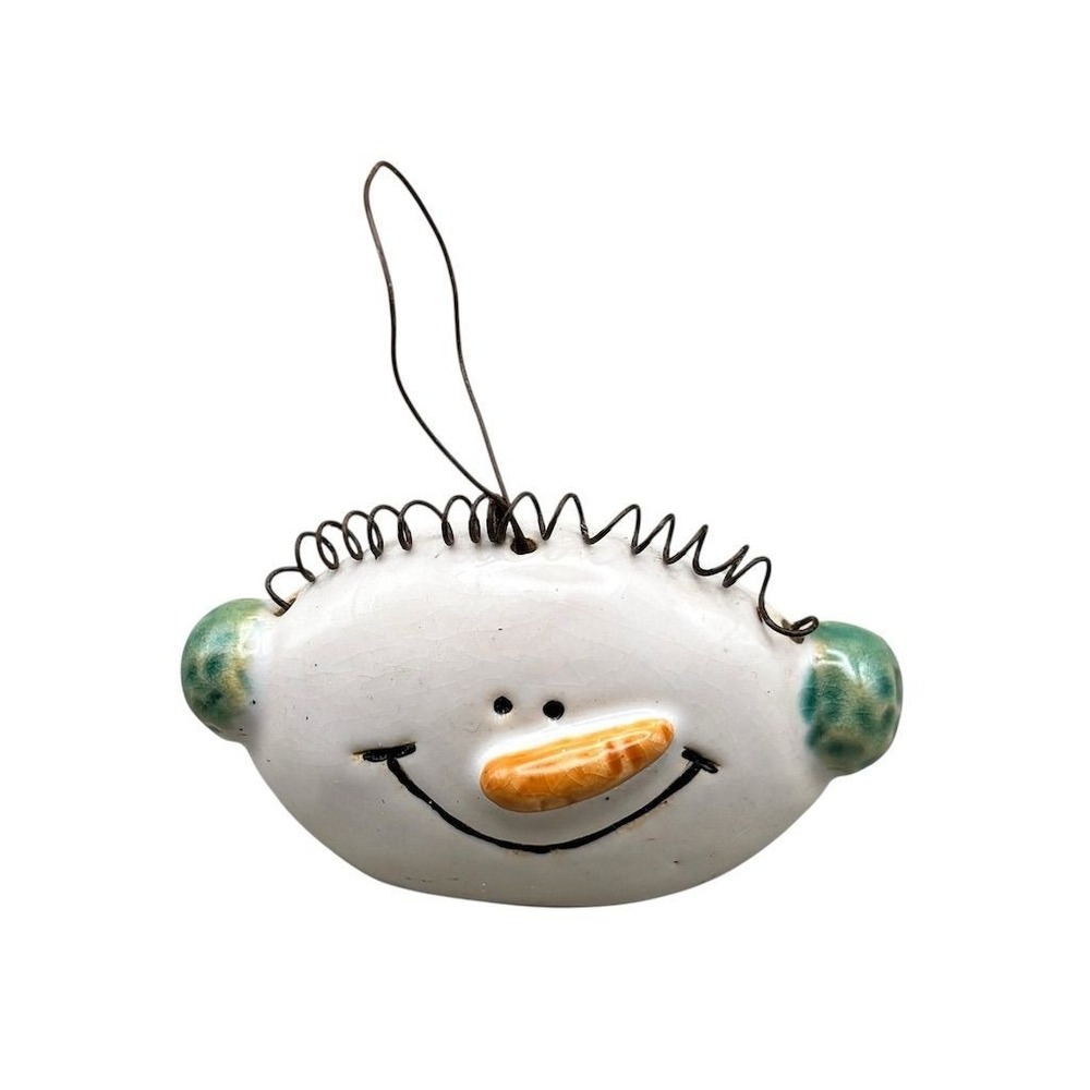 Rustic Truck Ceramic Snowman Head Christmas‎ Ornament Multicolor